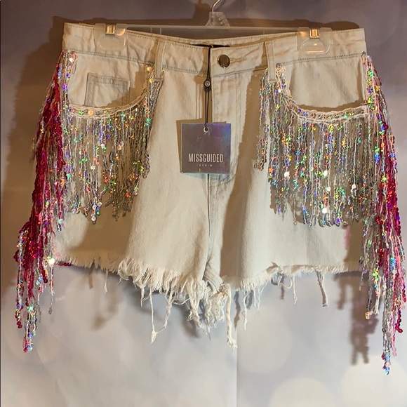 Missguided Pants - Missguided shorts fringe sequins pink silver NWT